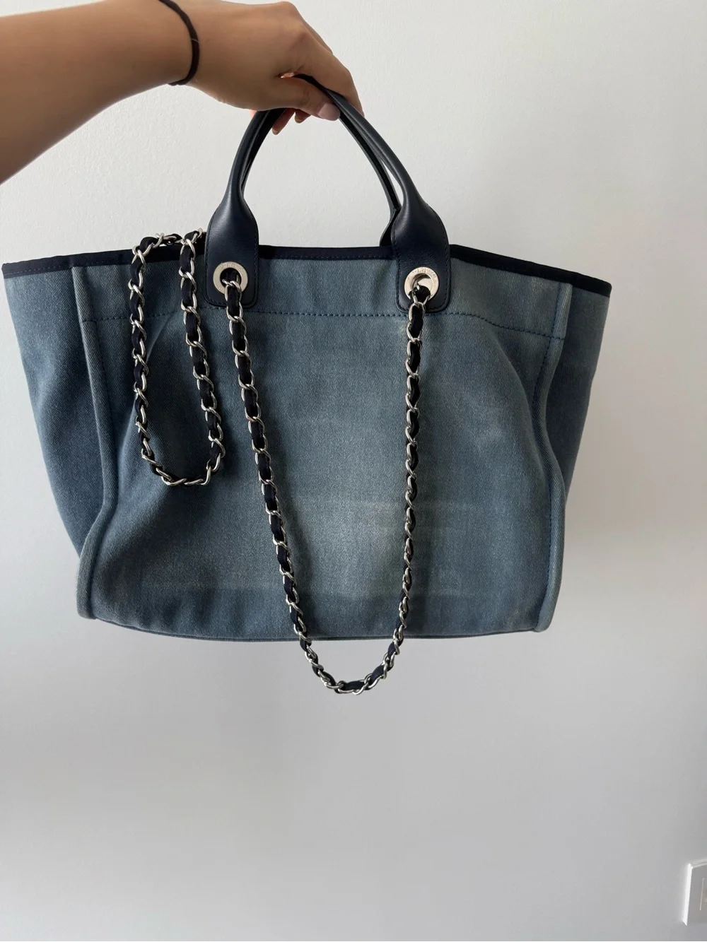 CHANEL Denim Blue Canvas Medium Deauville Sequins Tote